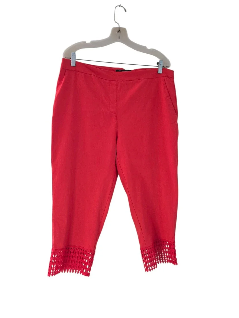 Zac & Rachel Women's Orange Coral Pull on Crochet Hem Slim Crop Pants 16